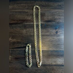 14K GOLD PLATED Womens/Mens Matching Chain Necklace and Bracelet
